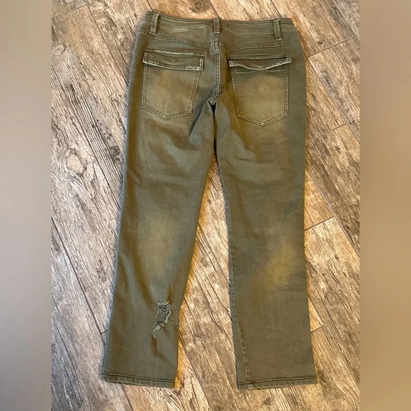 Free people olive green button fly distressed crop pants 4 - Picture 9 of 9